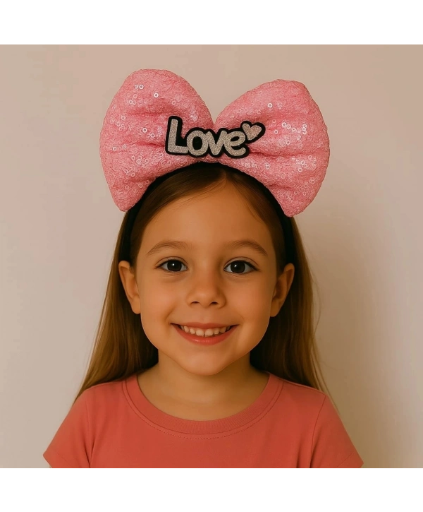 Led Işıklı Love Yazılı Fuşya Fiyonk Taç – Kız Çocuk Parti Tacı