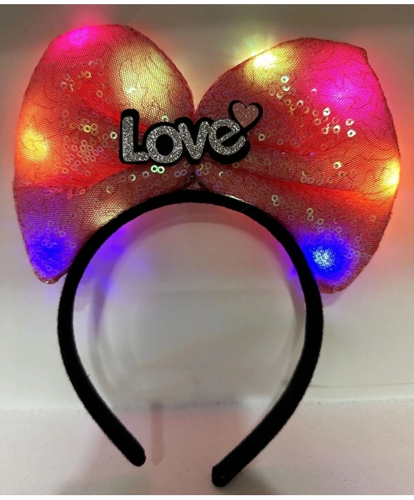 Led Işıklı Love Yazılı Fuşya Fiyonk Taç – Kız Çocuk Parti Tacı