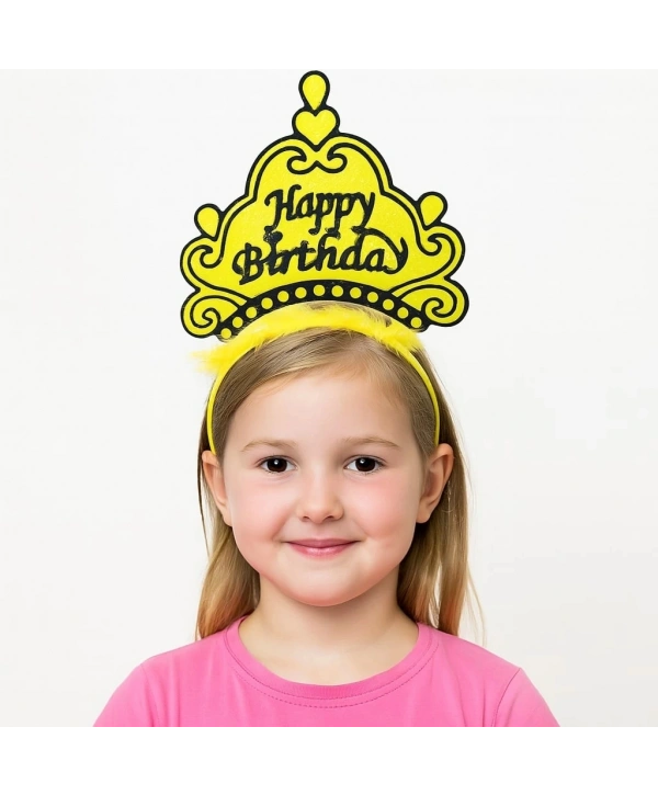 Sarı Happy Birthday Prenses Tacı – Doğum Günü Taç Aksesuarı