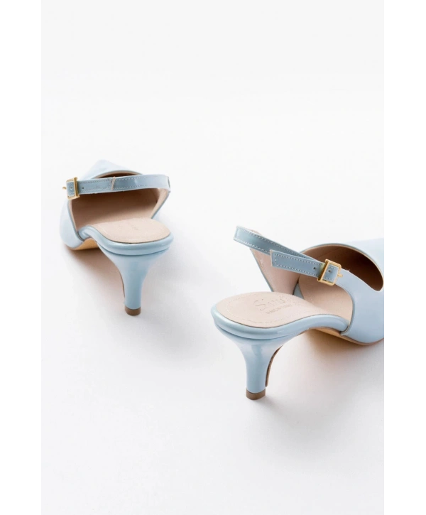 ST-1152 Bebe Mavi Rugan Günlük 7 cm Topuklu Kadın Ayakkabı