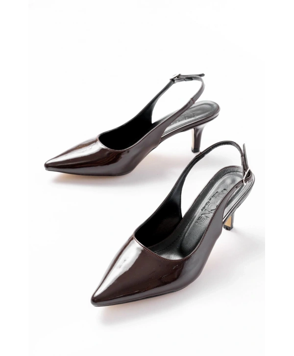 ST-1152 Kahve Rugan Günlük 7 cm Topuklu Kadın Ayakkabı