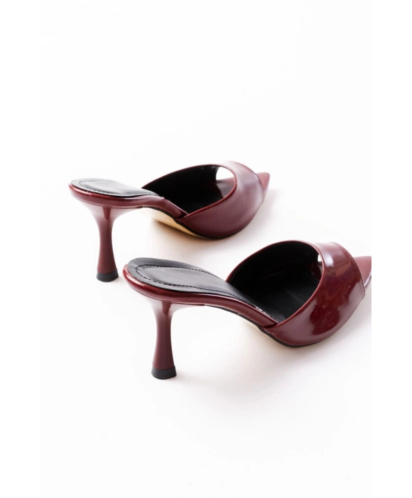 716 Bordo Rugan Sivri Burunlu Topuklu Kadın Terlik