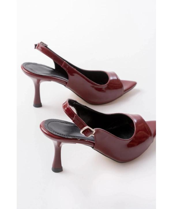 717 Bordo Rugan Sivri Burunlu Topuklu Kadın Sandalet