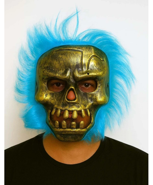 Wild Skull - Bakır Kafatası Turkuaz Saçlı İskelet Maske