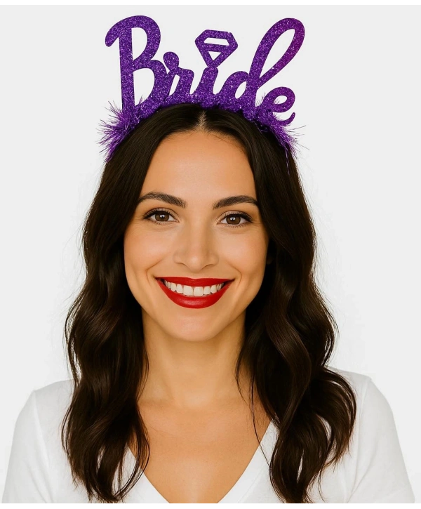 Mor Renk Bekarlığa Veda İtalik Yazı Alyanslı Bride Taç