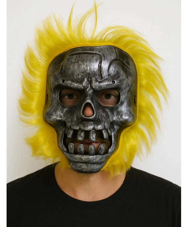 Wild Skull - Metal Kafatası Sarı Saçlı İskelet Maske