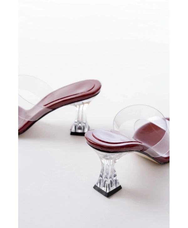 S-618 Bordo Rugan Tek Bantlı Topuklu Kadın Terlik