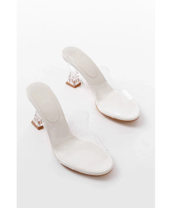 S-618 Beyaz Rugan Tek Bantlı Topuklu Kadın Terlik