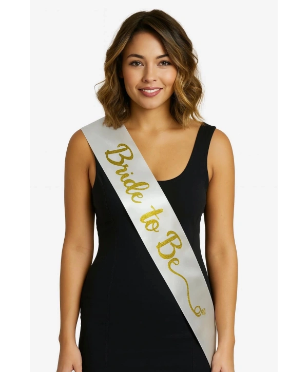 Beyaz Saten Üzerine El Yazısı İtalik Altın Bride To Be Kuşağı