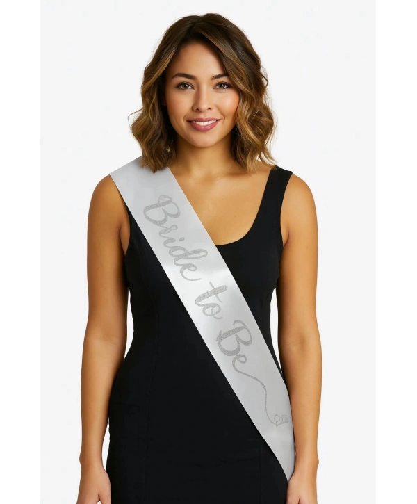 Beyaz Saten Üzerine El Yazısı İtalik Gümüş Bride To Be Kuşağı