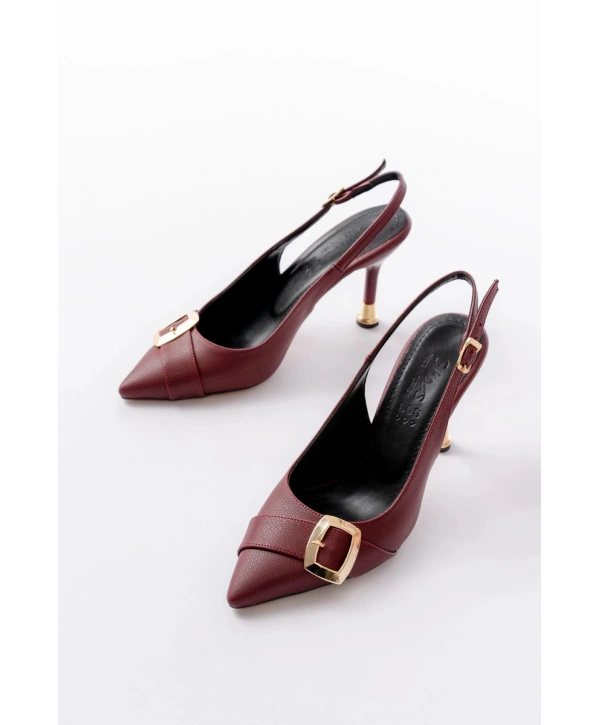 İNF-1151 Bordo Günlük Arkası Açık Topuklu Bayan Ayakkabı