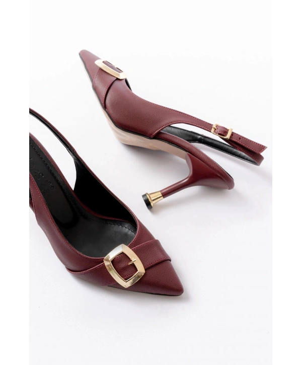 İNF-1151 Bordo Günlük Arkası Açık Topuklu Bayan Ayakkabı