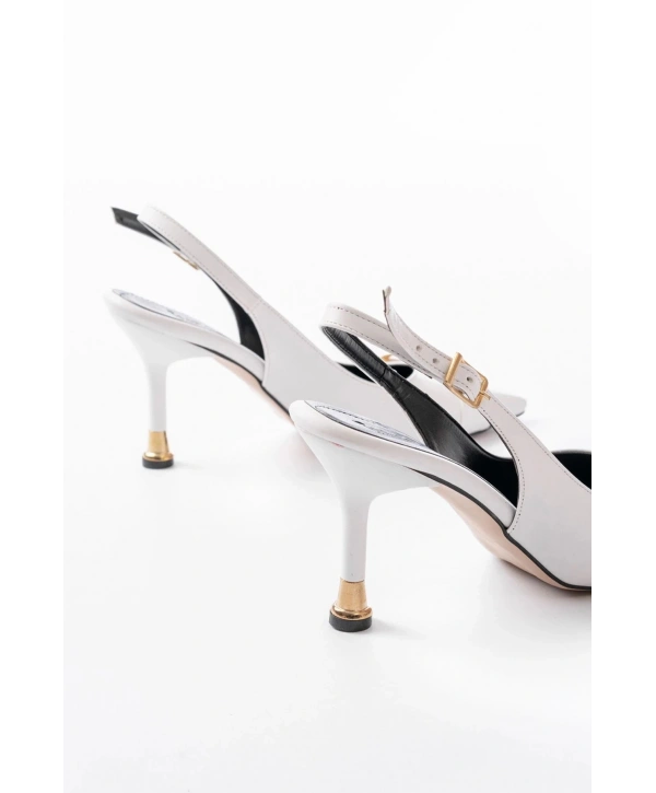 İNF-1151 Beyaz Günlük Arkası Açık Topuklu Bayan Ayakkabı