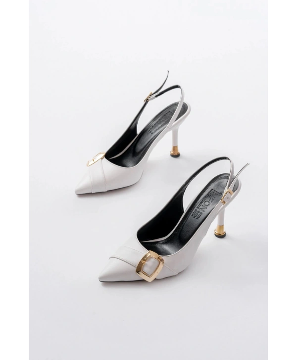 İNF-1151 Beyaz Günlük Arkası Açık Topuklu Bayan Ayakkabı