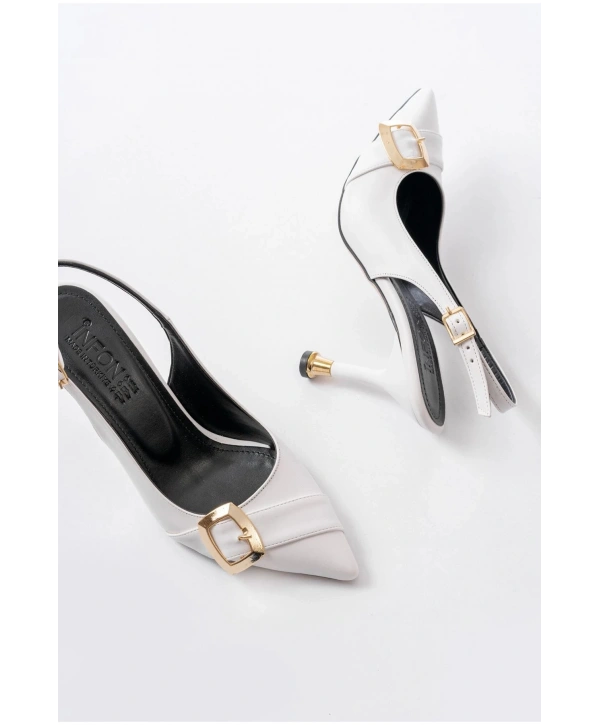 İNF-1151 Beyaz Günlük Arkası Açık Topuklu Bayan Ayakkabı