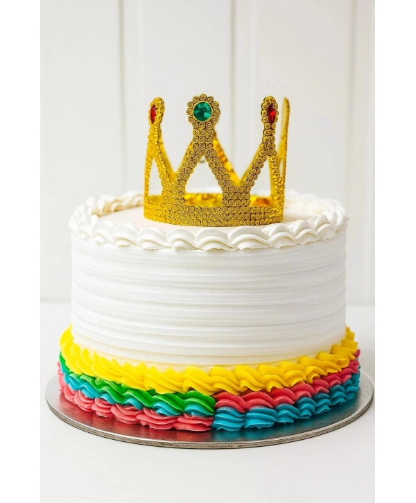 Altın Işıltılı Pasta Tacı Pasta Üstü Taç Plastik Malzeme 8x8 Cm