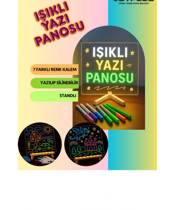 Neon Işıklı 7 Renk Işık Boyama Kalemli Led Resim Panosu Boyama Tahtası Kalemleri 20 X 20