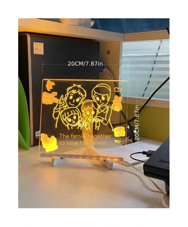 Neon Işıklı 7 Renk Işık Boyama Kalemli Led Resim Panosu Boyama Tahtası Kalemleri 20 X 20