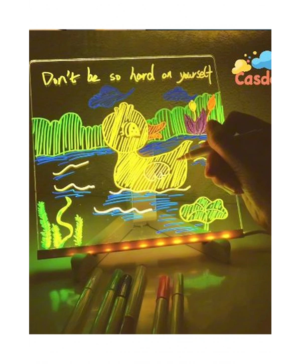 Neon Işıklı 7 Renk Işık Boyama Kalemli Led Resim Panosu Boyama Tahtası Kalemleri 20 X 20