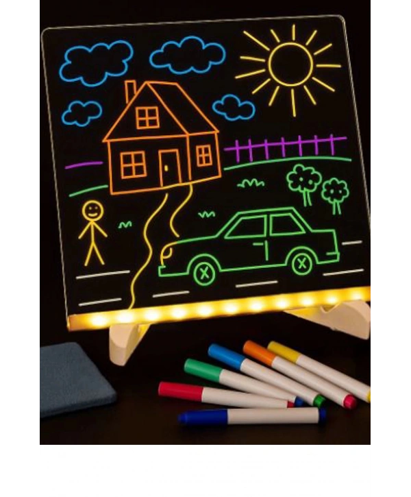 Neon Işıklı 7 Renk Işık Boyama Kalemli Led Resim Panosu Boyama Tahtası Kalemleri 20 X 20