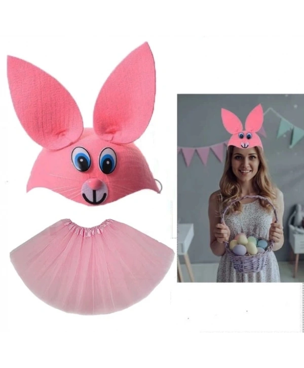 Tavşan Kostümü Pembe - 23 Nisan Tavşan Şapka Ve Tütü Etek Seti 2 Parça
