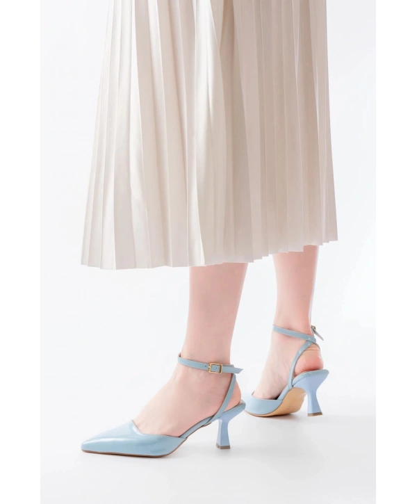 ST-004 Bebe Mavi Rugan Günlük 7 cm Topuklu Bayan Ayakkabı