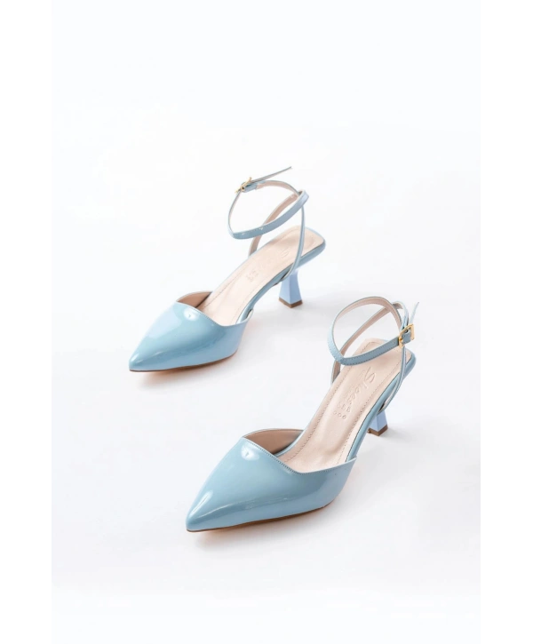 ST-004 Bebe Mavi Rugan Günlük 7 cm Topuklu Bayan Ayakkabı