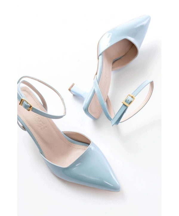 ST-004 Bebe Mavi Rugan Günlük 7 cm Topuklu Bayan Ayakkabı