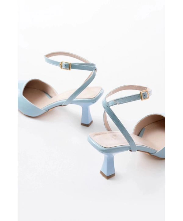 ST-004 Bebe Mavi Rugan Günlük 7 cm Topuklu Bayan Ayakkabı