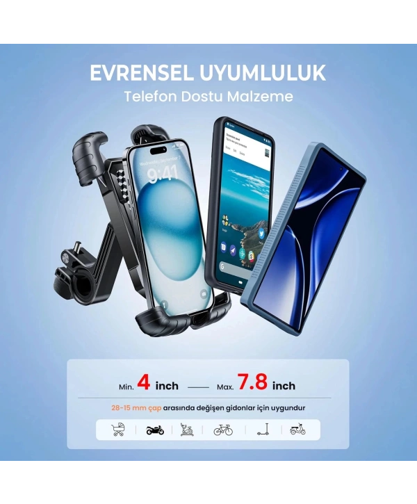 360° Derece Ayarlanabilen Gidon Bağlantılı Bisiklet Motosiklet İçin Abs 4-7.8″ İnç Telefon Tutucu