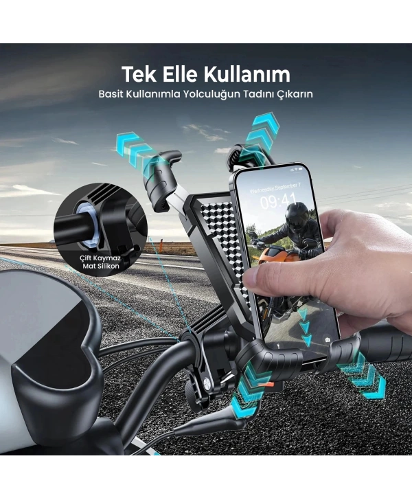 360° Derece Ayarlanabilen Gidon Bağlantılı Bisiklet Motosiklet İçin Abs 4-7.8″ İnç Telefon Tutucu
