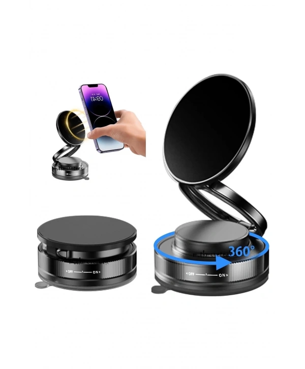 Metalik Magsafe Telefon Tutucu Tüm Yüzeylerle Uyumlu Vakumlu 360 Dönen Oynar Başlık