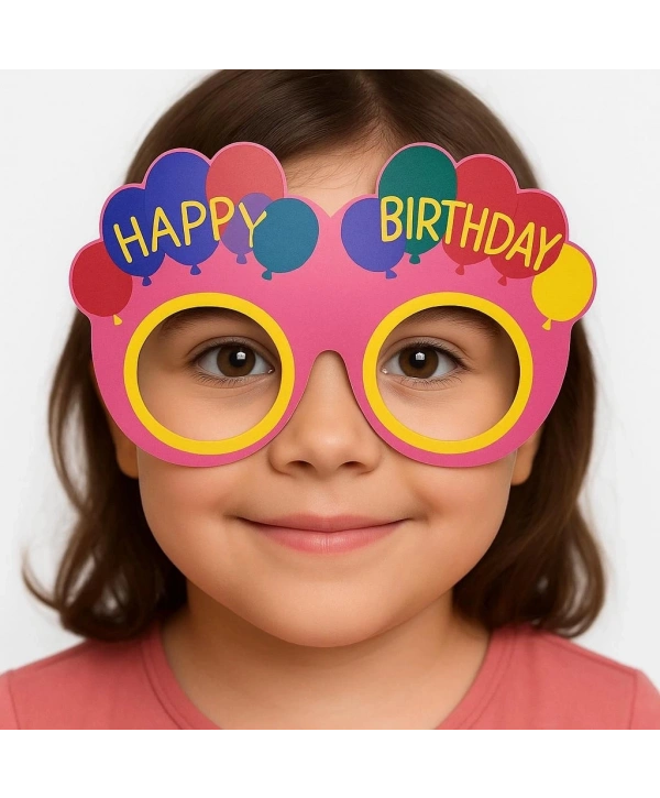 Balon Desenli Karton Doğum Günü Gözlükleri 6 Adet Pembe Renk