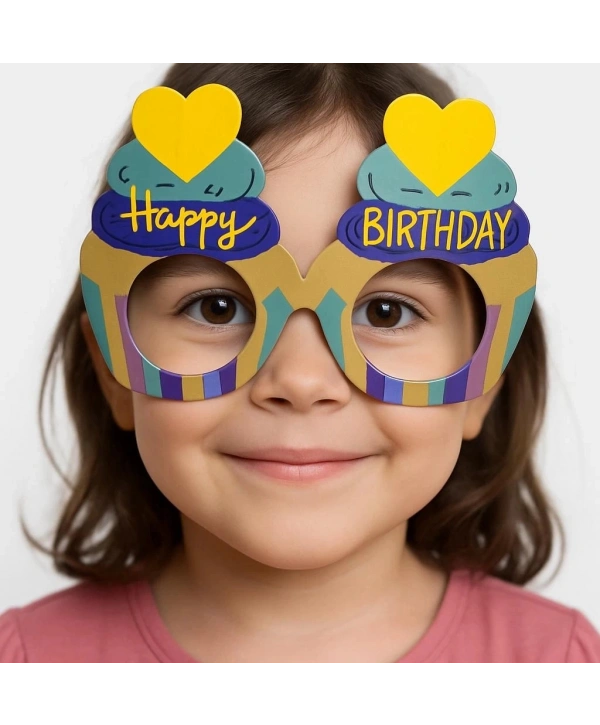 Cupcake Temalı Doğum Günü Renkli Karton Happy Birthday Gözlüğü 6 Adet