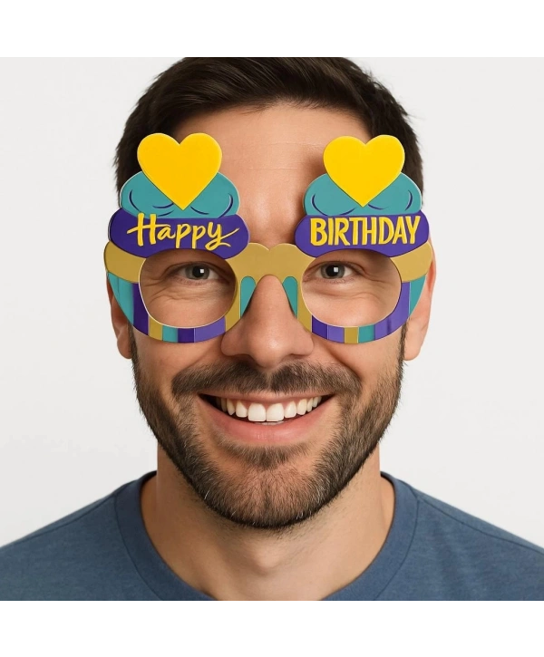 Cupcake Temalı Doğum Günü Renkli Karton Happy Birthday Gözlüğü 6 Adet
