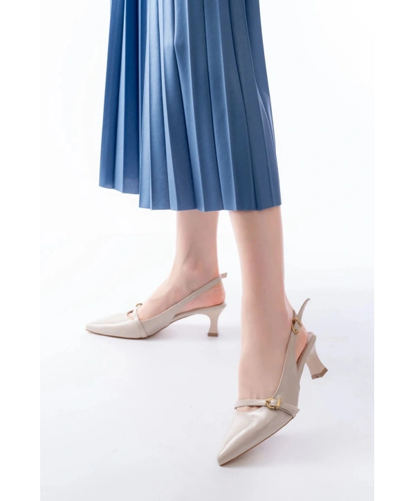 H-470 Bej Rugan Baret Tokalı Arkası Açık Günlük Kadın Sandalet