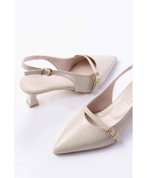 H-470 Bej Rugan Baret Tokalı Arkası Açık Günlük Kadın Sandalet