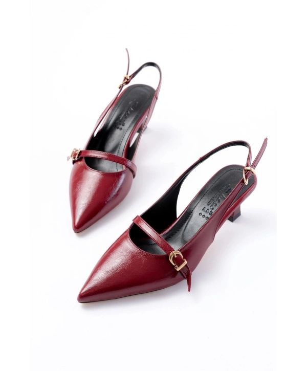 H-470 Bordo Rugan Baret Tokalı Arkası Açık Günlük Kadın Sandalet