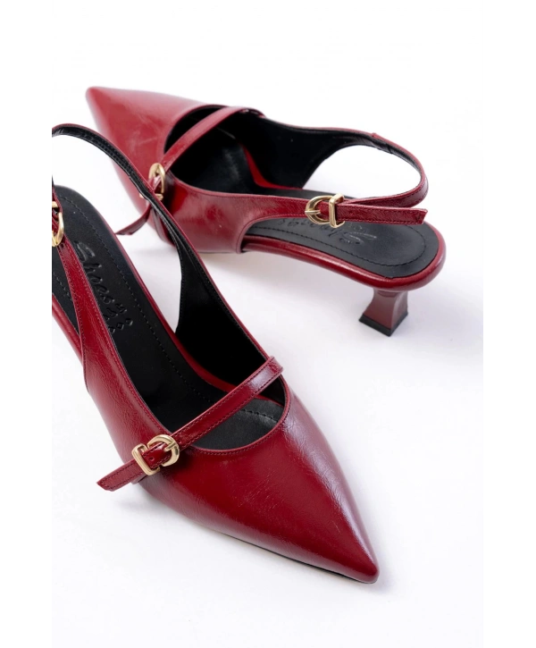 H-470 Bordo Rugan Baret Tokalı Arkası Açık Günlük Kadın Sandalet