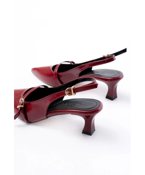 H-470 Bordo Rugan Baret Tokalı Arkası Açık Günlük Kadın Sandalet