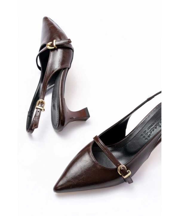 H-470 Kahve Rugan Baret Tokalı Arkası Açık Günlük Kadın Sandalet