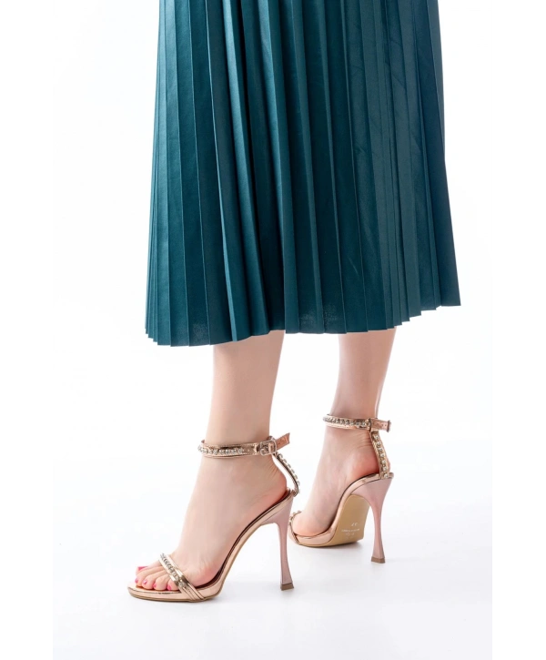 A-30 Rose Taş Aksesuarlı Platformlu Topuklu Kadın Terlik