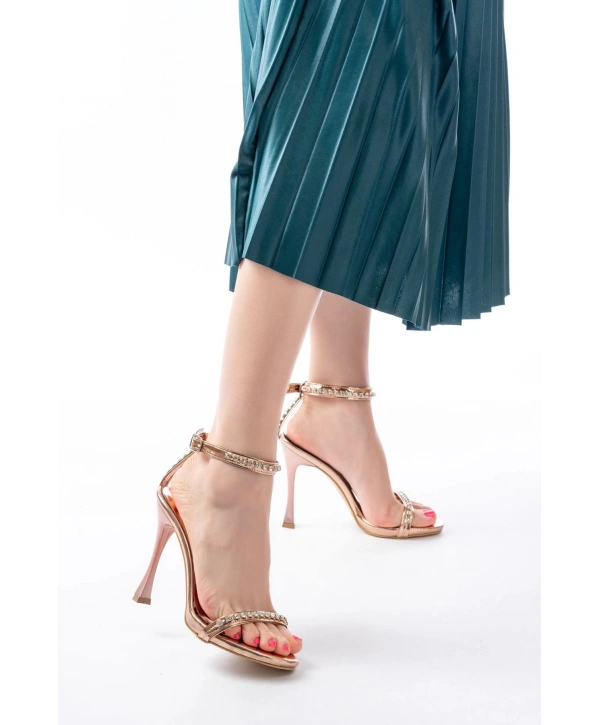 A-30 Rose Taş Aksesuarlı Platformlu Topuklu Kadın Terlik