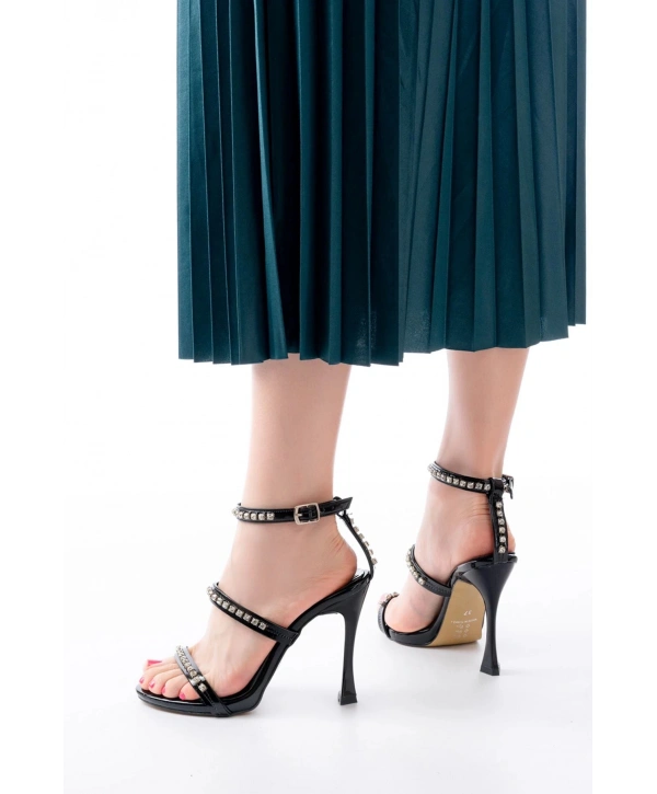 A-40 Siyah Taşlı Platformlu Topuklu Kadın Ayakkabı