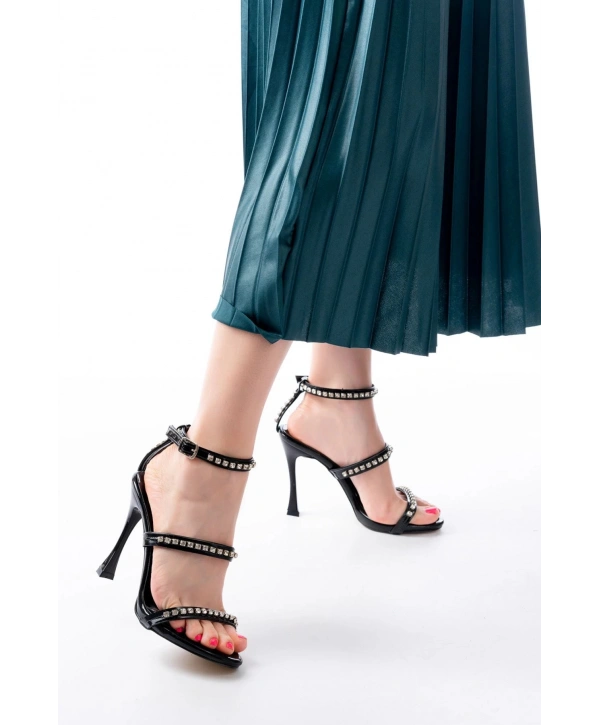 A-40 Siyah Taşlı Platformlu Topuklu Kadın Ayakkabı