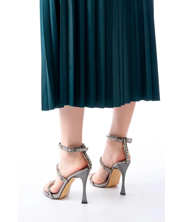 A-40 Platin Taşlı Platformlu Topuklu Kadın Ayakkabı