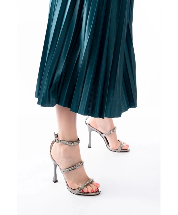 A-40 Platin Taşlı Platformlu Topuklu Kadın Ayakkabı