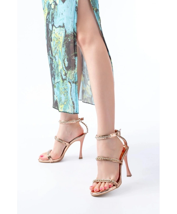 A-40 Rose Taşlı Platformlu Topuklu Kadın Ayakkabı