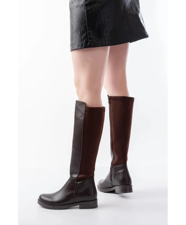 165-305 Kahve Arka Streç Fermuarlı Günlük Kadın Çizme