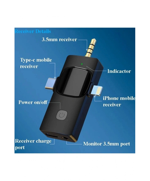 Yüksek Kalite Profesyonel 3 In 1 Kablosuz Taşınabilir Yaka Mikrofonu Youtube Facebook Tiktok